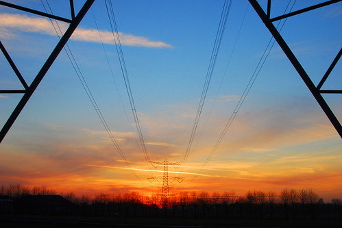 blue sunset orange 35mm landscape nikon symmetry electricity highvoltage d60 hoogspanning afs35mmf18