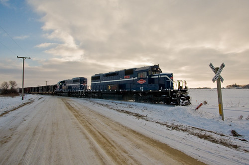 winter sunset snow prairie railroadcrossing progressiverail emdsd382 pgr42