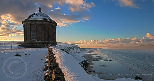 sunset cliff snow seascape sunrise temple downhill national trust northern ulster mussenden irealnd