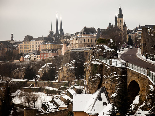 bridge winter snow landscape day cityscape luxembourg steeples