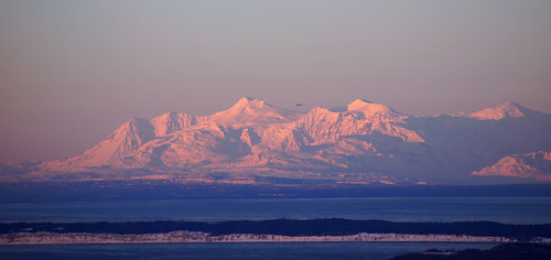 winter snow mountains alaska sunrise scenic cook inlet range