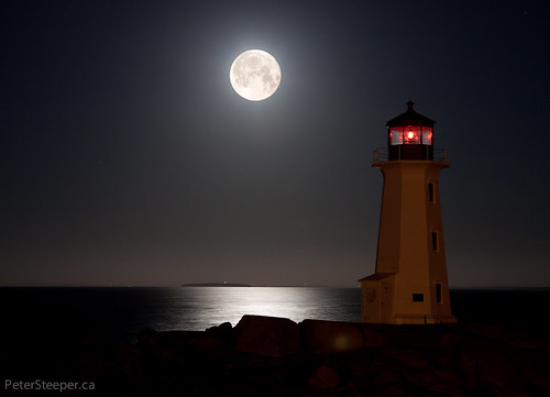 moon lighthouse reflection water sunrise boats fishing rocks waves close lobster peggyscove trap perigee