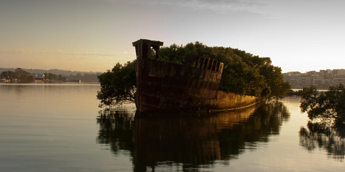 morning reflection water sunrise ship shipwreck wreck homebush ayrfield