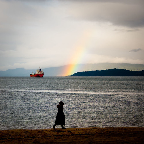 ocean woman mountains colour beach silhouette vancouver square rainbow ship bluechameleon sharonwish