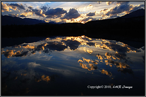 sunset canada reflection nature clouds landscape alberta jaspernationalpark annettelake