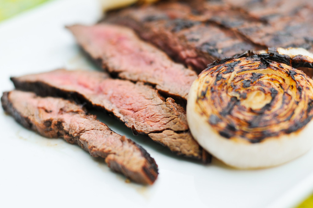Mojo Marinated Flank Steak with Grilled Onions