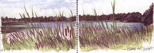 france landscape sketch eu sketchbook marker etang neocolor croquis ain dombes marlieux stpauldevarax