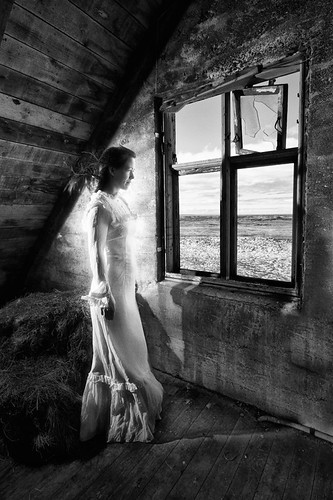old blackandwhite bw woman white house black abandoned home window girl blackwhite iceland model dress decay farm flash strobe strobist