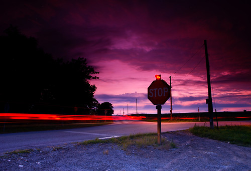 sunset stopsign nights taillights forkinroad