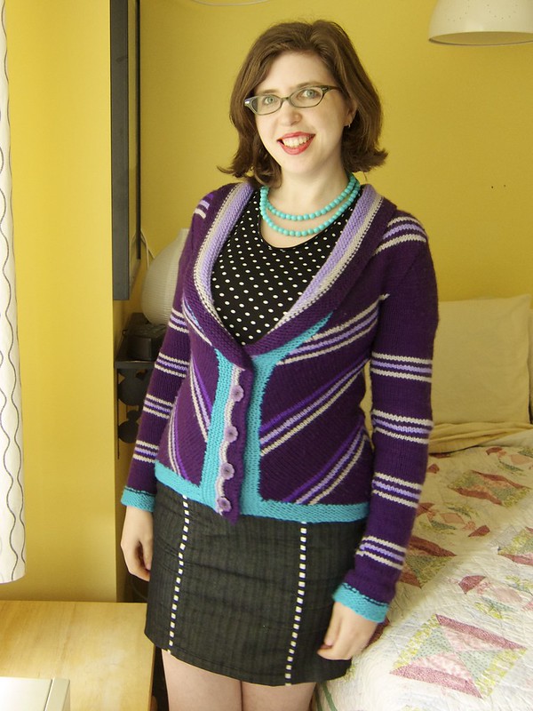 Finished: Delancey chevroned cardigan in purple stripes
