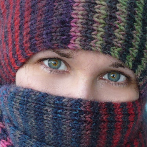 Wrapped Up in Noro Striped Scarf – Self-portrait