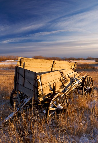 sunset wagon ruins alberta prairies