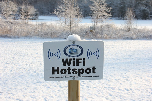 WiFi hotspot sign in a snowy field