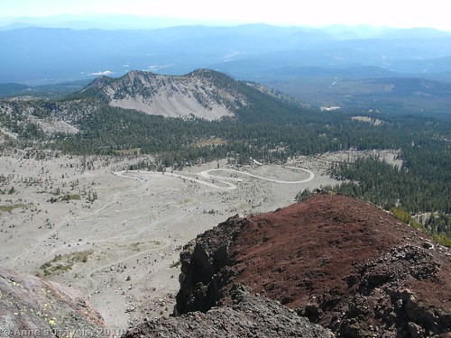 Looking down at the parking area from Green Butte, Shasta-Trinity National Forest, California