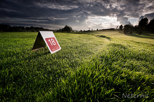 blue trees red sky sun color colour green sports grass sign sport golf landscape colorful alone outdoor empty lawn peaceful fresh course golfing recreation colourful 18 links hdr backlighting eighteen