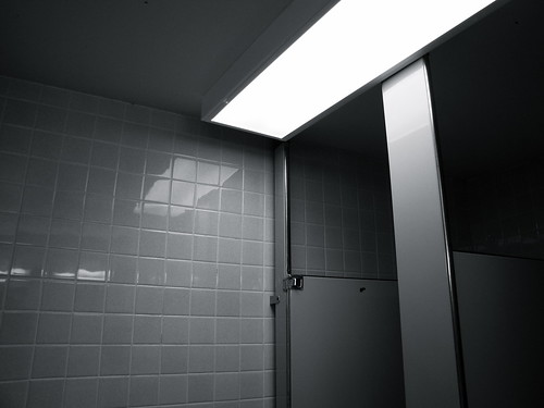blackandwhite bw dark tile bathroom creative commons cc fluorescent creativecommons conceptual stark stalls institutional
