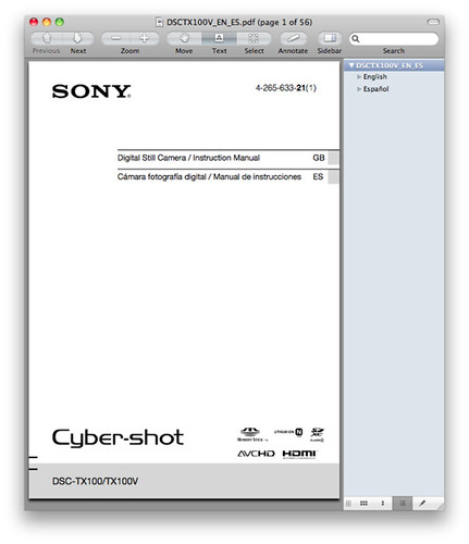 Sony TX100V Manual