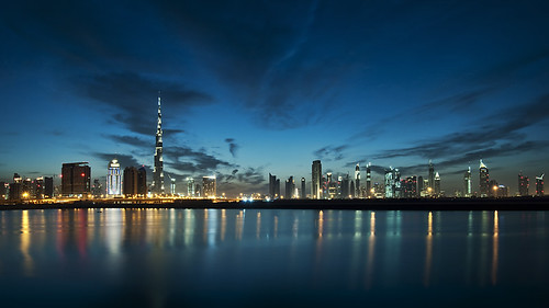 skyline clouds creek reflections lights evening dubai dusk uae middleeast emiratestowers unitedarabemirates burjdubai businessbay d300s catalinmarin momentaryawecom burjkhalifa