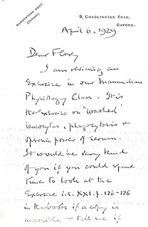 Sherrington to Florey - 6 April 1929 (WCG 13.18)