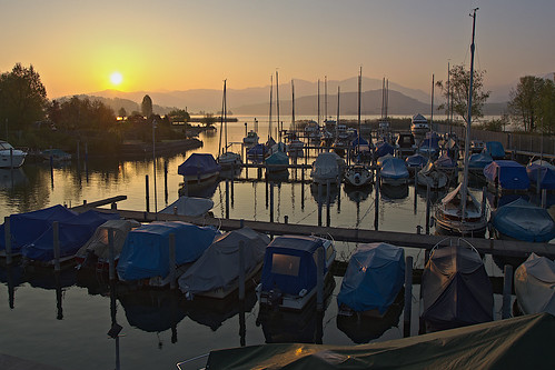 morning blue red lake mountains reflection backlight port sunrise canon ship ships