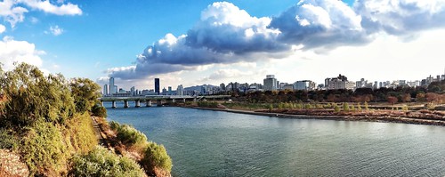park bridge blue autumn panorama fall water clouds river asia cityscape korea southkorea cloudporn han iphone seonyudo hangang 선유도 한강 iphoneography 서울 한국 가을 공원