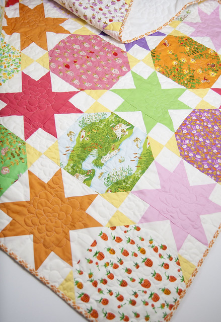 Starstruck baby quilt PDF pattern by Lella Boutique. Layer Cake friendly. Fabric is Briar Rose by Heather Ross for Windham Fabrics.