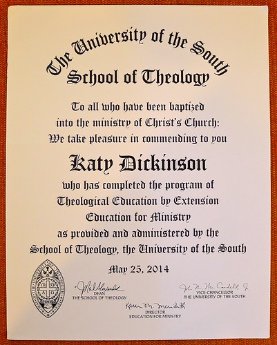 University of the South, School of Theology EfM, Diploma Katy Dickinson 2014