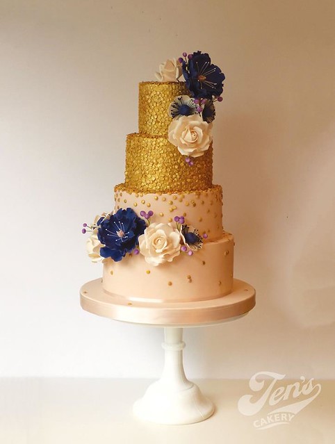 Gold Sequins with Blush and Navy by Jen's Cakery
