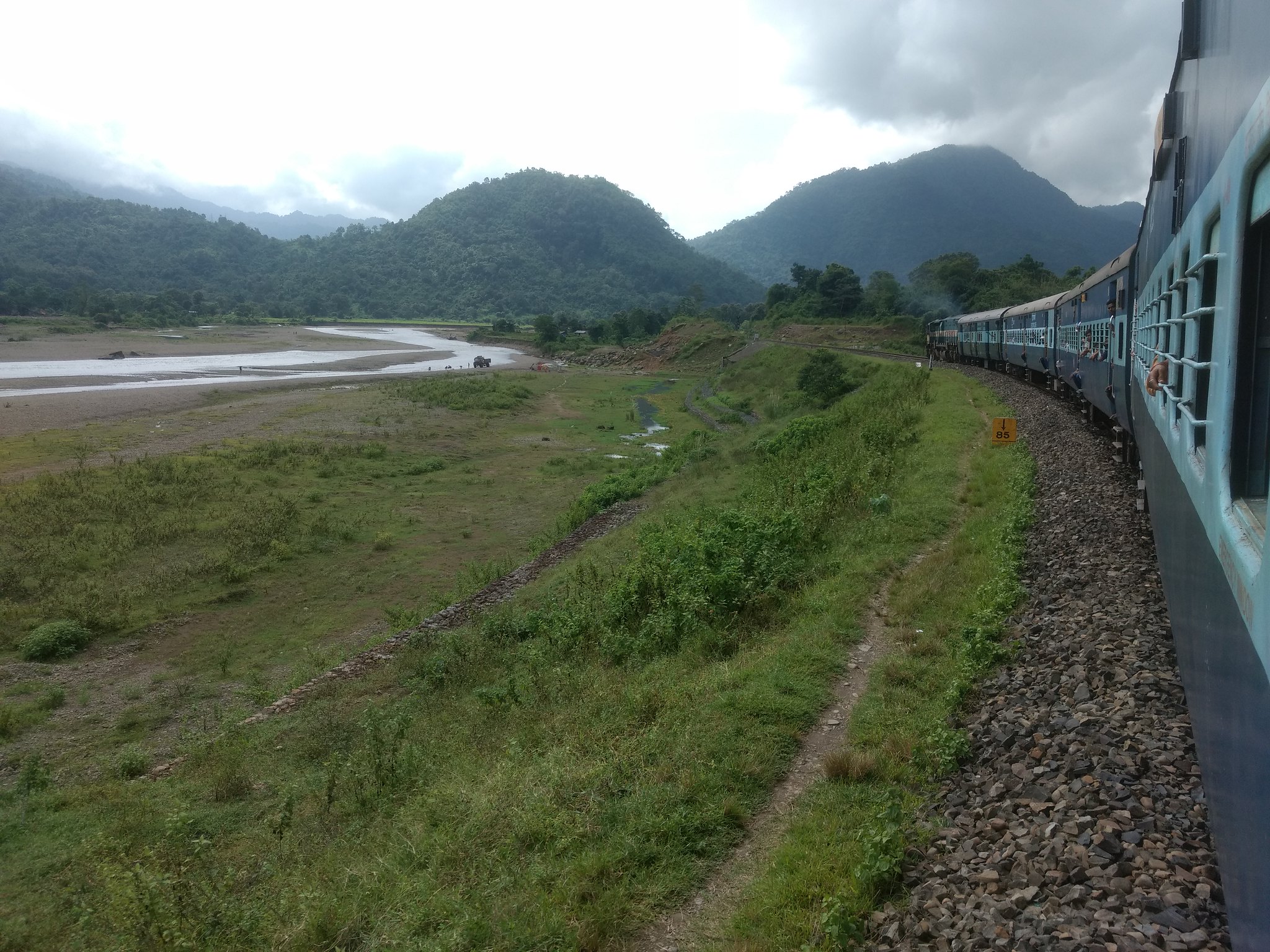 An engine pushing the train from behind, Harengajao - Assam