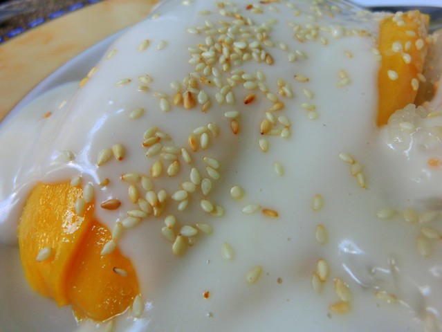 Mango sticky rice with coconut cream in Chiang Mai, Thailand 