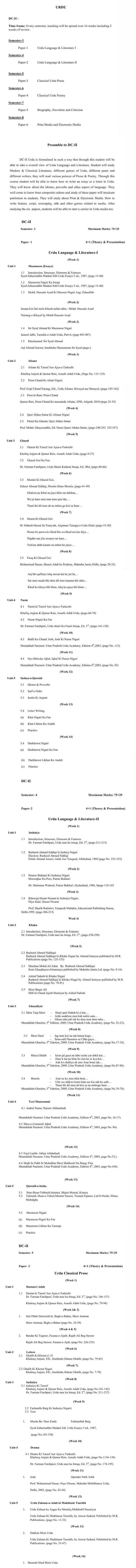 DU DC I, DC II and Applied Course Syllabus - Urdu