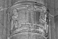 sculptures on a pillar in the church Saint-Ouen in Pont-Audemer