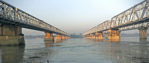 river gandak ganga bridge road railways sunrise morning sonpur architecture clear
