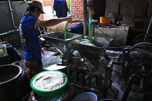 making the batter for rice noodles