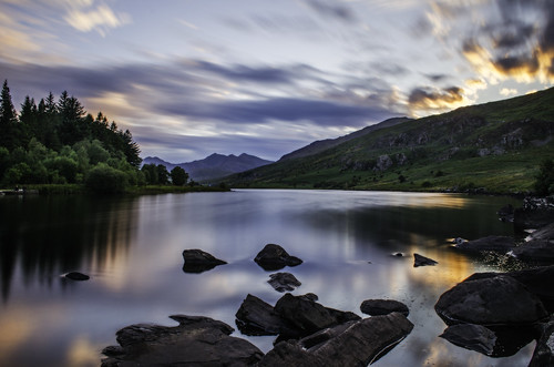 sunset sky lake mountains water wales dusk snowdonia capelcurig