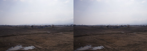 Stereo view (parallel) of Natori hit by tsunami on march 11, 2011.