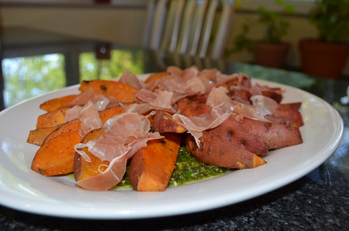 sweet potatoes, prosciutto, and chimichurri (griffith)