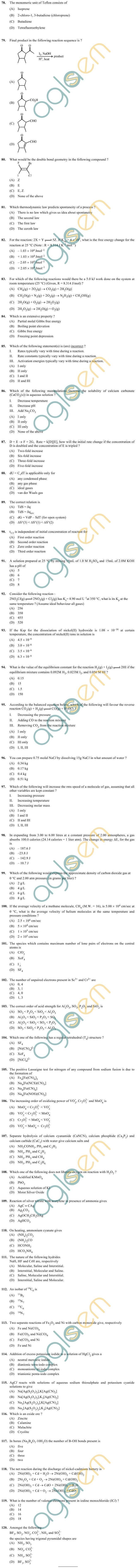 OJEE 2013 Question Paper for PHY/CHEM
