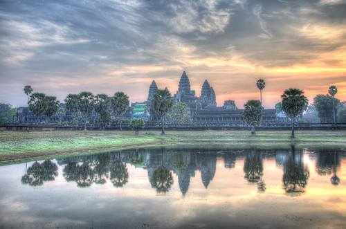 sunset reflection water clouds temple nikon asia cambodia southeastasia angkorwat palm temples siemreap angkor wat hdr xp5 photomatix nikond300 lightroom5