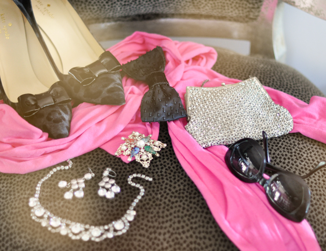 pink sash-rhinestone jewelry- sunglasses-accessories