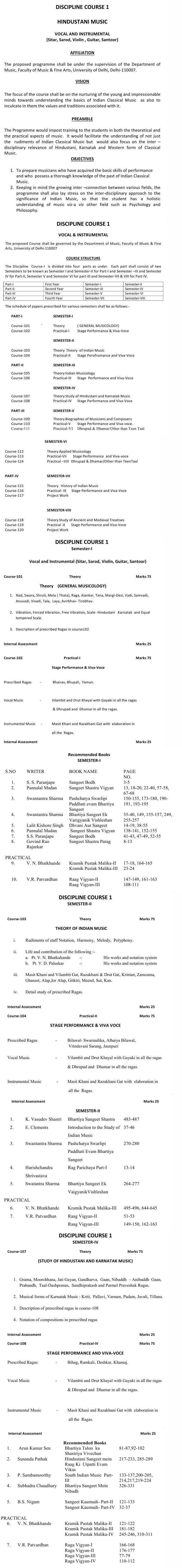 DU DC I, DC II and Applied Course Syllabus - Hindustani Music