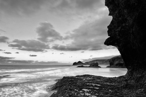 longexposure light sea newzealand sky blackandwhite bw seascape water monochrome rock clouds sunrise island bay coast nikon surf auckland filter lee northisland westcoast hdr bethellsbeach lee12nd