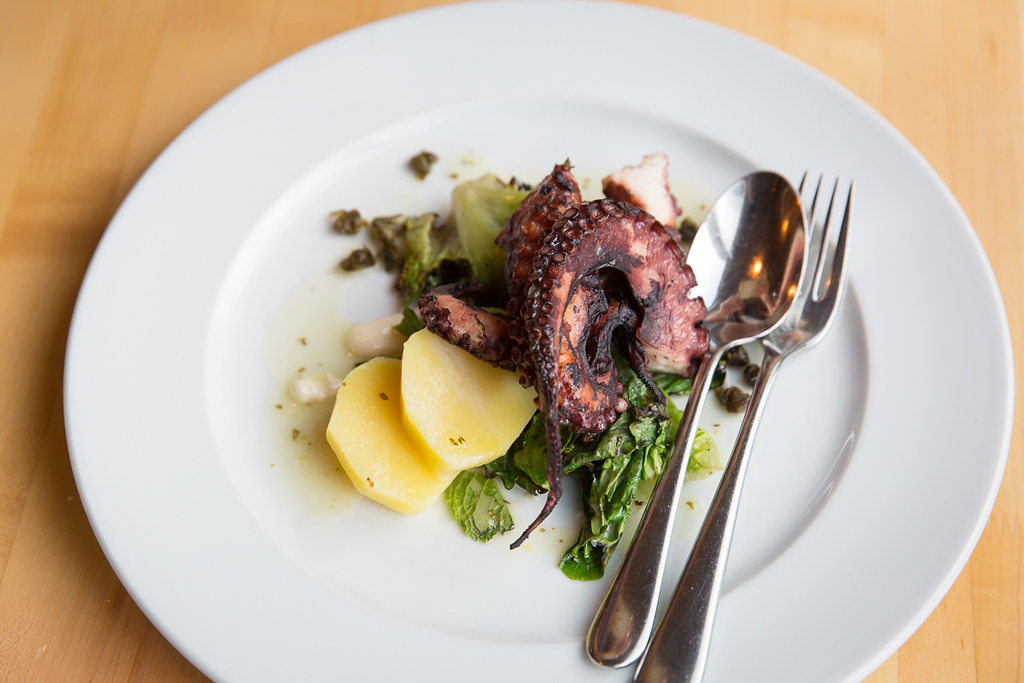 Grilled Octopus with potato, grilled escarole, mint and lemon