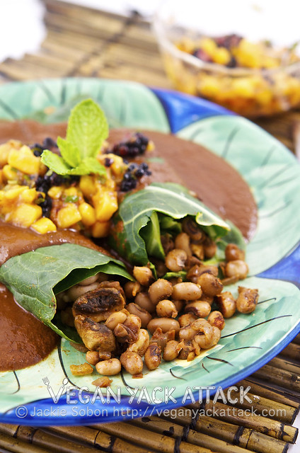 Healthy Black-Eyed Pea Enchiladas with Mole Sauce & Mango Mint Salsa, are a great way to showcase all that plants can do, in an untraditional way!