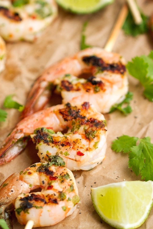 Grilled Cilantro + Lime Shrimp Skewers that are perfect for grilling this summer! Easy to make and less than 10 ingredients! #shrimpkabobs #shrimpskewers #grilledshrimp | Littlespicejar.com