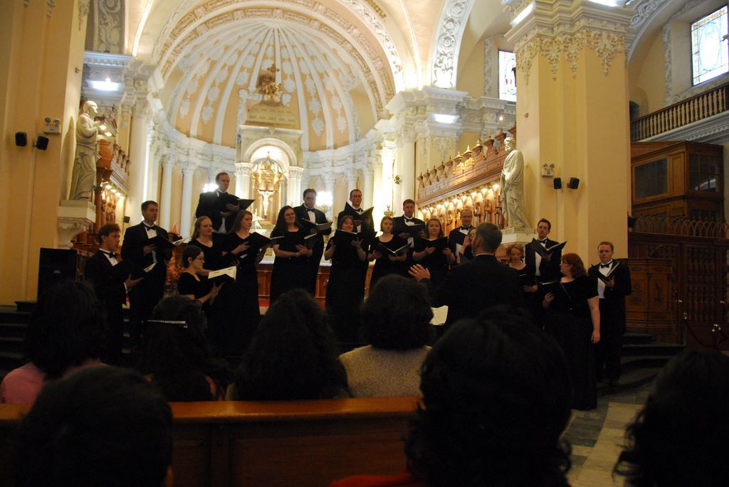 Idaho State University Chamber Choir performs in the cathedral in Arequipa, Peru