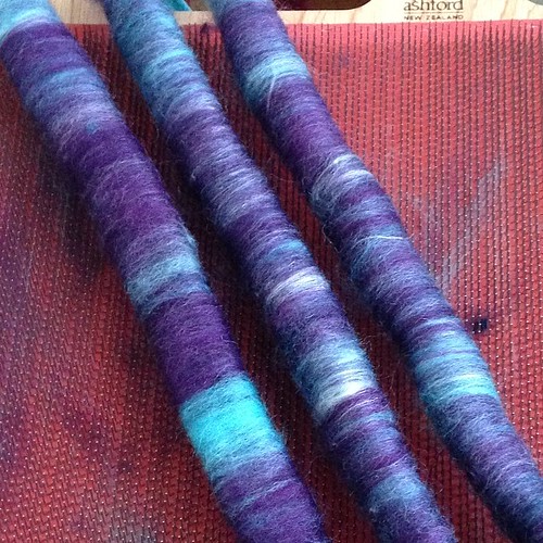 Preparing my fiber to spin and playing with my blending board. This is fun