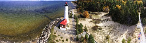lakesuperior michigan up upper peninsula crisp point light house panorama arial fall crisppoint lighthouse nature water historic paradise newberry luce county