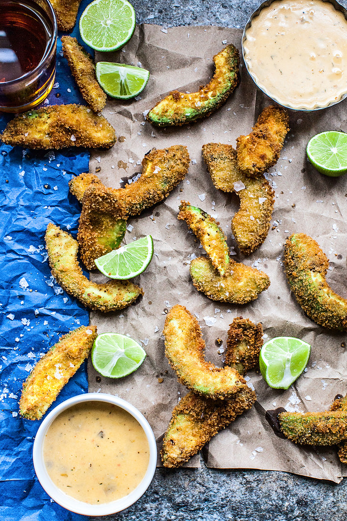 Avocado Fries with melty chess dip