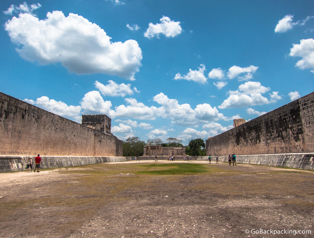 The walls of the Great Ball Court are 8 meters high at Chichen Itza.